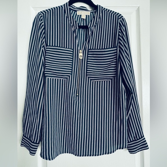 Michael Kors NAVY and White Striped Button Down Shirt - Picture 1 of 9